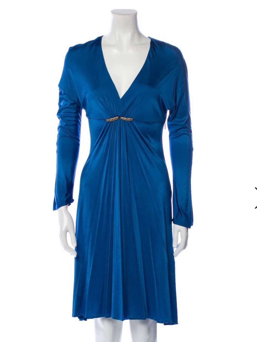 Roberto Cavalli Blue A Line V-Neck Long Sleeve Midi Dress IT 42